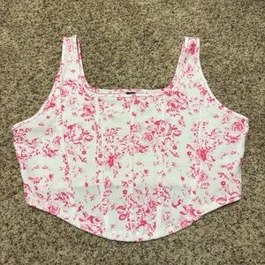 SHEIN Pink and White Floral Crop Top